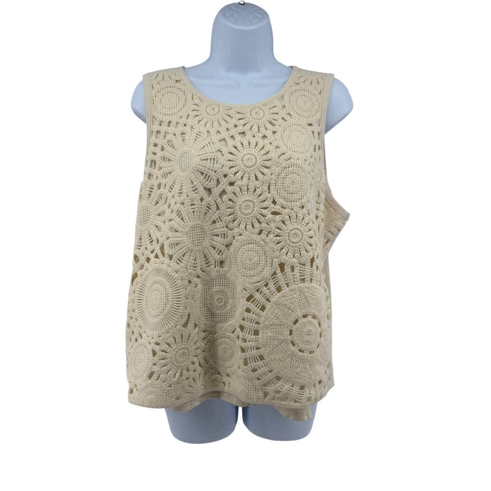 Maurices Women's Plus Size 1X Cream Crochet Overlay Tank Top Boho